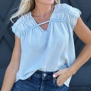 Washed Silhouette Oversized Top in Light Denim